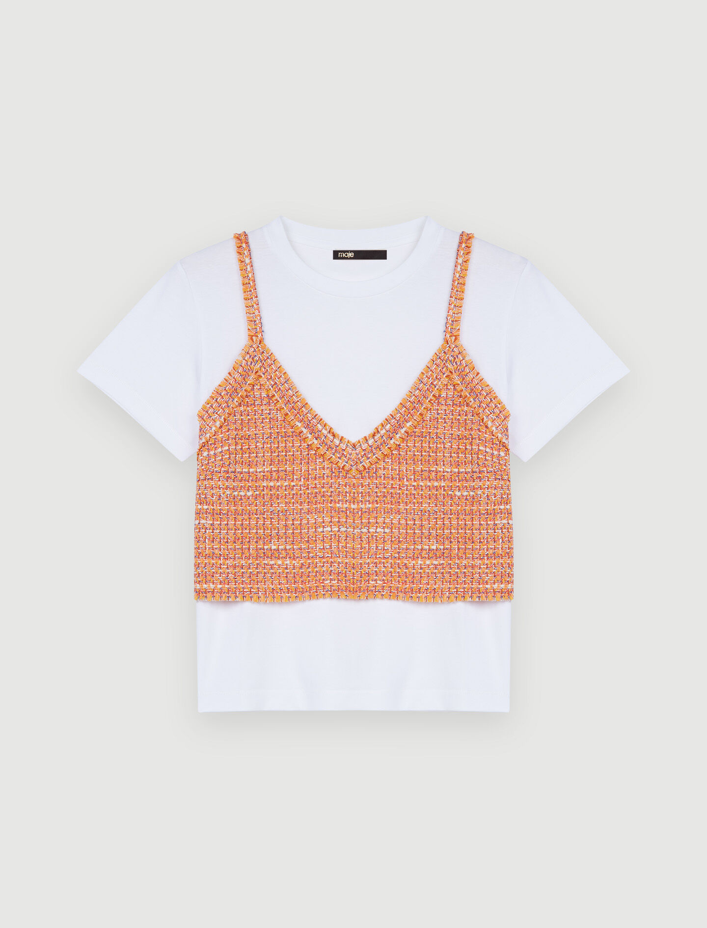 Tricou tricotat și tweed trompe l'oeil - Portocaliu