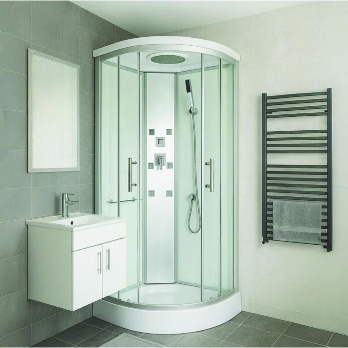 Cabina de ducha de hidromasaje ONDEE ZEN MERIDA - Puerta corredera - Cuarto de círculo de 80 cm