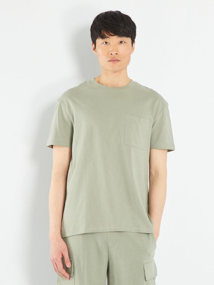 Ruimvallend jersey T-shirt met zakje - grijs