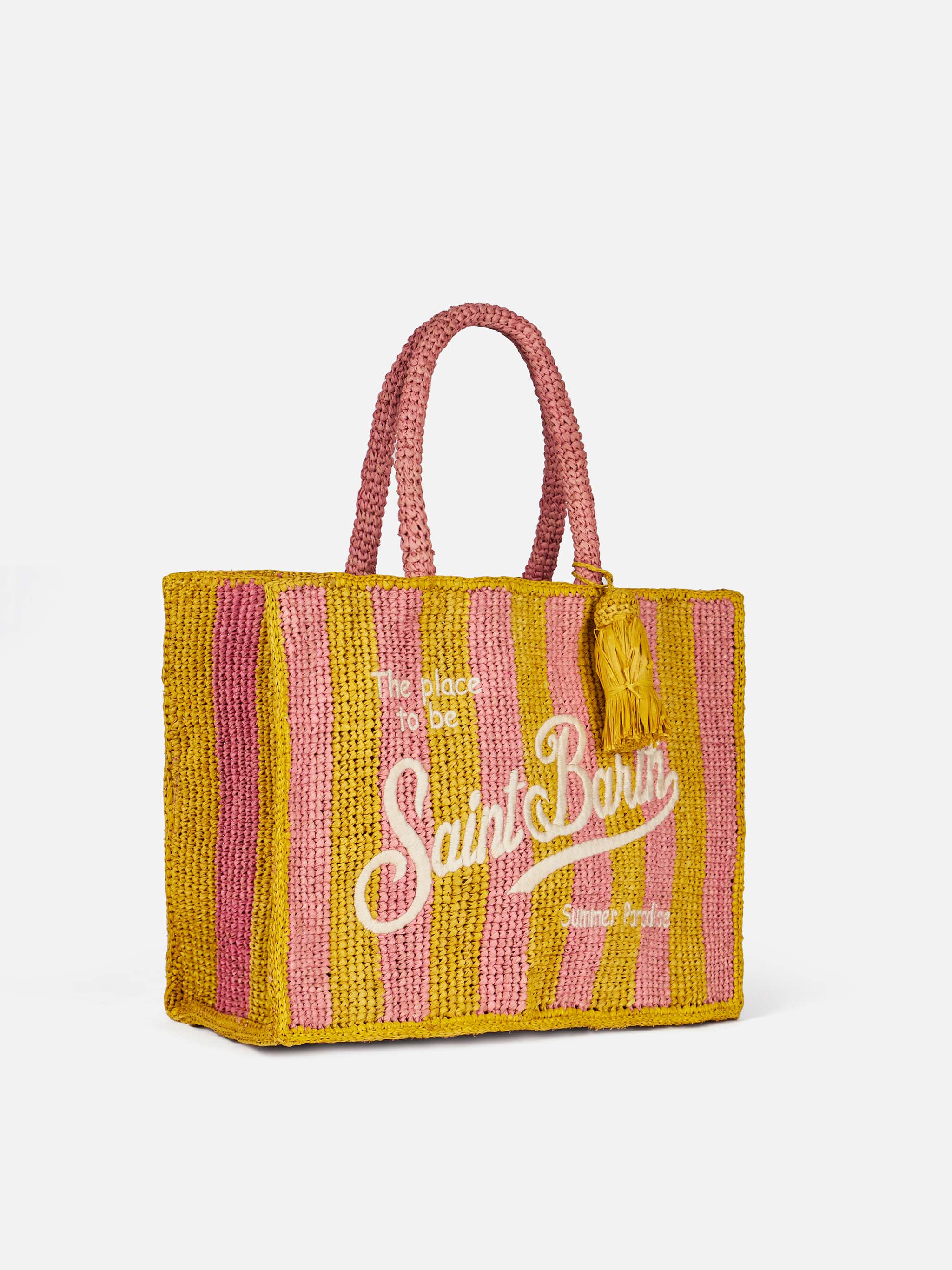 Bolso Colette de rafia a rayas.