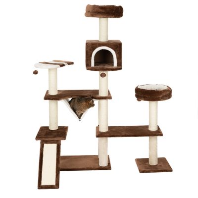 Arbre à chat en forme de maison en pain d'épice avec échelle