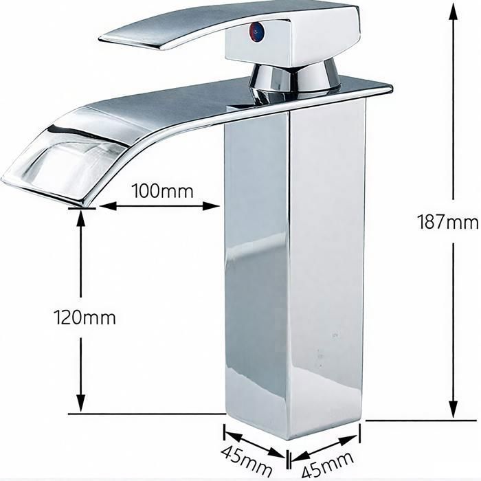 Rubinetto da bagno a cascata cromato, miscelatore per lavabo con acqua calda e fredda, miscelatore per lavabo in ottone