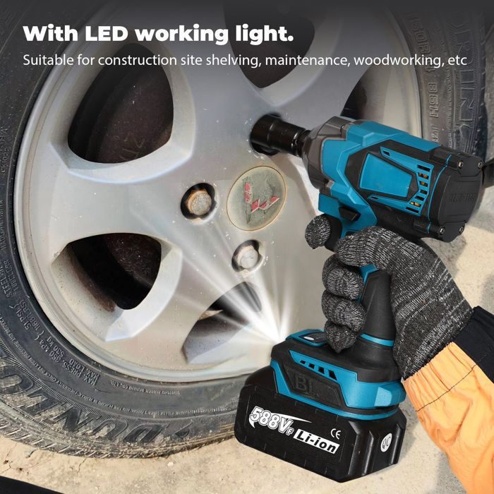 Llave de impacto eléctrica, llave de impacto sin escobillas de 1200 Nm de torque, destornillador eléctrico inalámbrico de 1/2 pulgada + 2 baterías