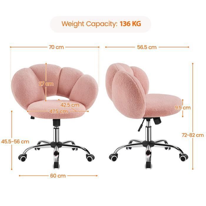 Silla de oficina Yaheetech Cloud Design en tela bouclé con respaldo elástico y asiento regulable en altura, color rosa.