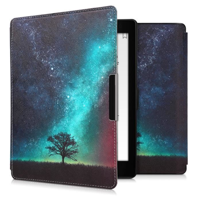 kwmobile Housse pour Kobo Aura ONE - Étui liseuse simili cuir à rabat magnétique, motif arbre cosmique bleu-gris-noir