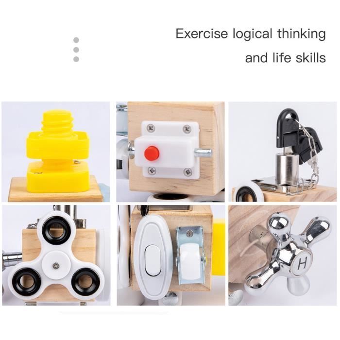 Cube d'activité - YIBUJIAZU - Cube 7-en-1 - 7 activités éducatives - Bois non toxique - Compact portable