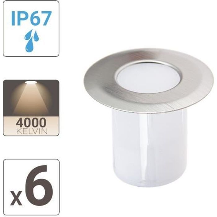 Kit de focos empotrables para exteriores XANLITE de 6 piezas - LED - Blanco neutro - Gris - IP67