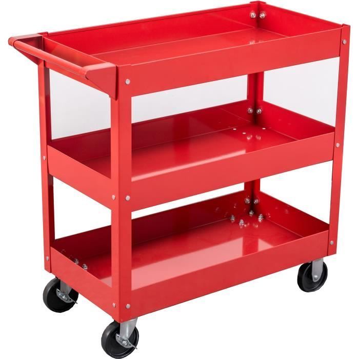 Werkplaatswagen met 3 schappen op wielen - DOMAC - Rood