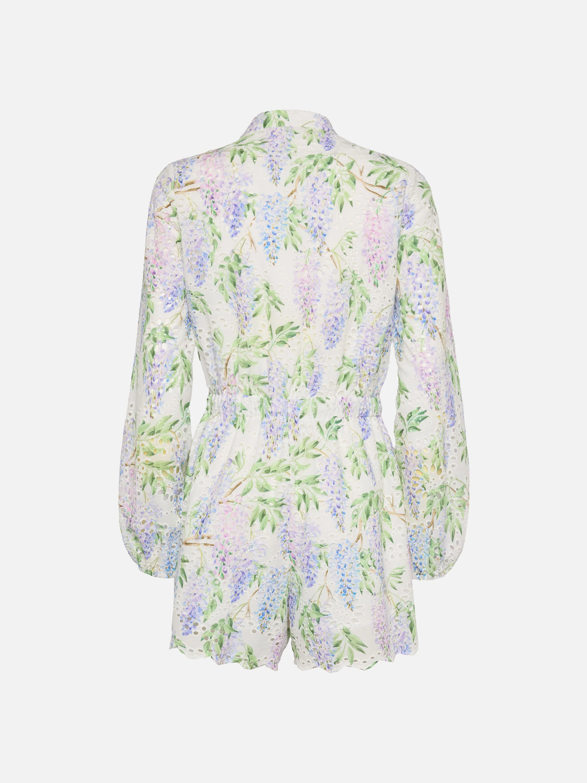 Julian korte jumpsuit van Sangallo kant en katoen met bloemenprint.