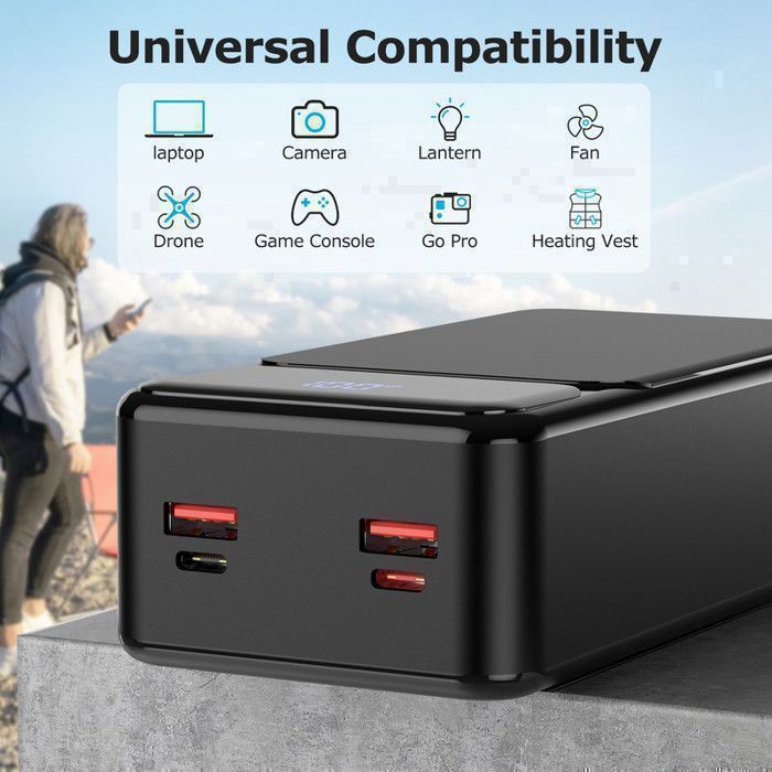 50000mAh Batterie Externe,Power Bank,4 Sorties/3 Entrées et LCD Ecran/LED Lampe pour Smartphone
