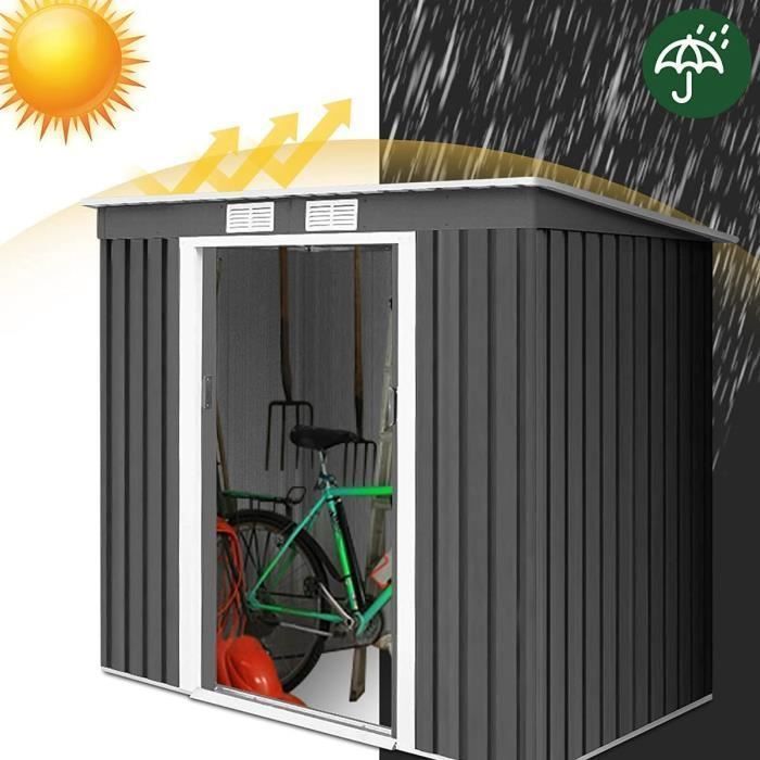 Caseta de jardín metálica RELAX4LIFE de 4,1 m³ - 2,37 m² - 213 x 130 x 173 cm - Acero galvanizado - Puertas correderas - Caseta de jardín exterior