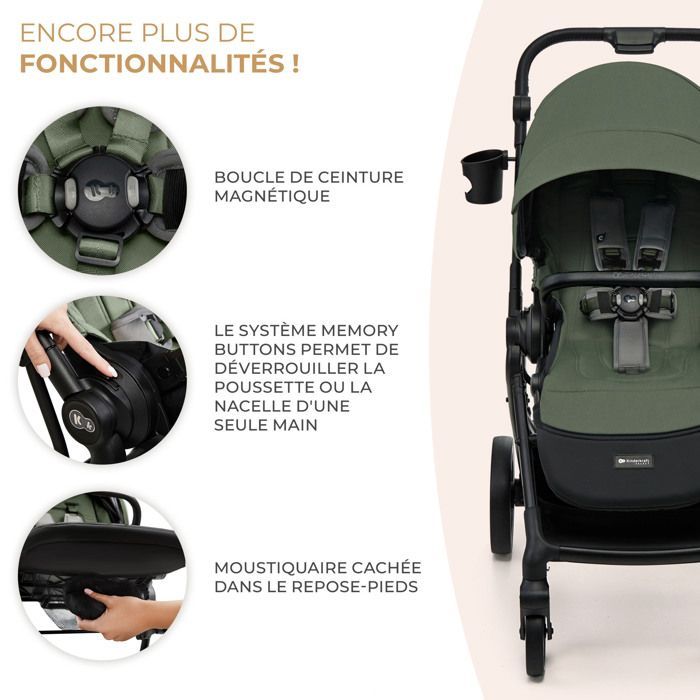Passeggino multifunzione Kinderkraft YOXI 2 in 1, leggero e maneggevole, impermeabile con filtro UPF50+, fino a 4 anni, verde.