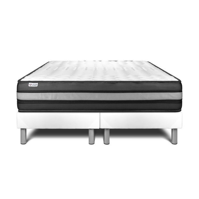 Conjunto de colchão e base de cama 200x200 cm - 2 bases de cama brancas - Vital Power Zen White