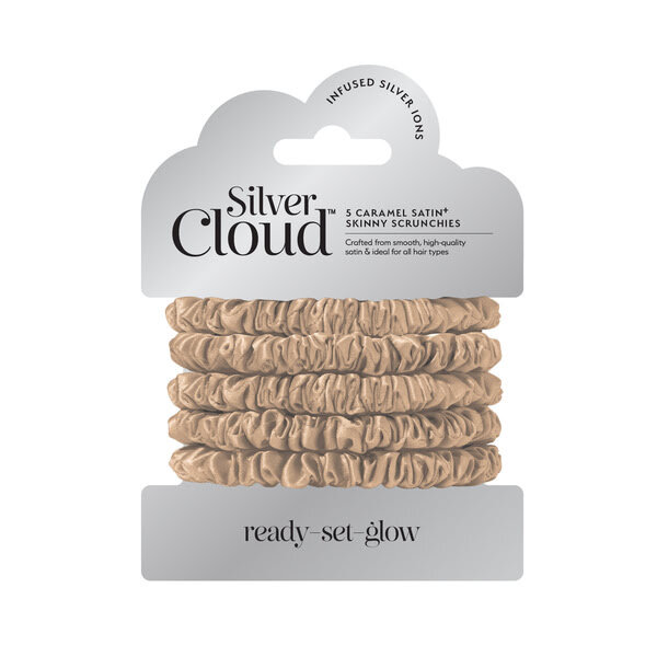 Silver Cloud 5 Karamell Tynne Sateng Scrunchies