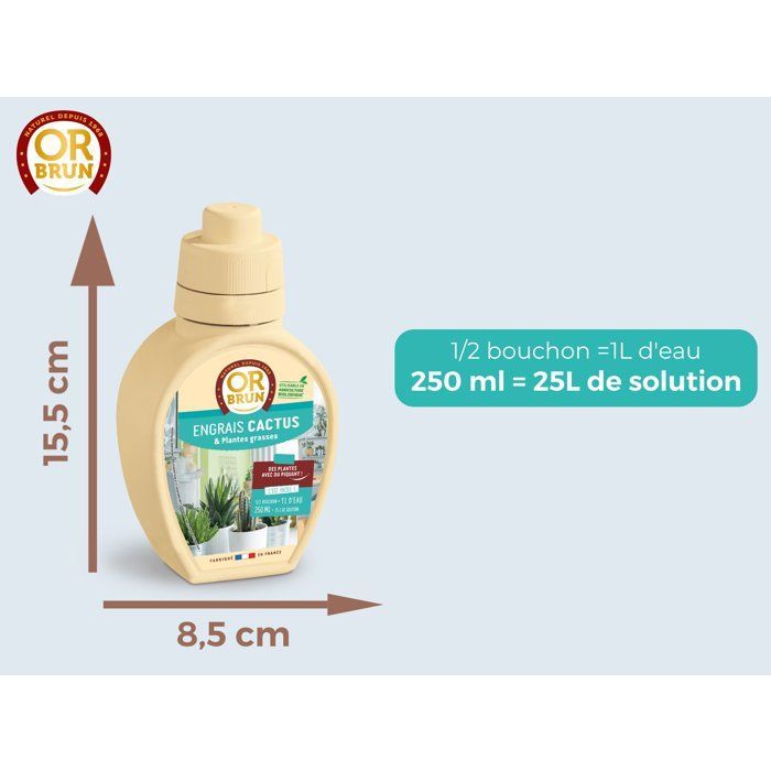 Engrais cactus & plantes grasses - OR BRUN - OBRECLCACTUS250 - 250 ml - Enrichit les plantes - Fabriqué en France