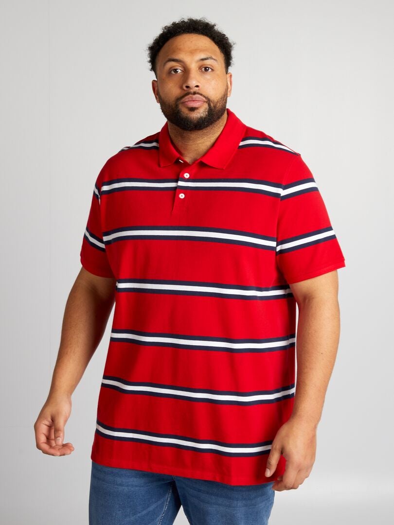 Gestreept katoenen poloshirt - rood