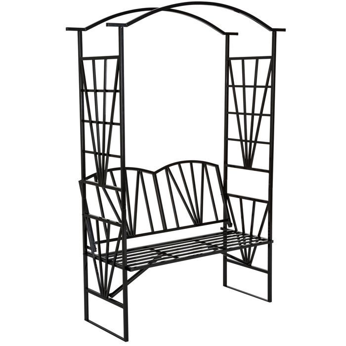 Arco de jardín - TECTAKE - Arco de jardín de acero para plantas trepadoras y rosales con banco 210 cm x 114 cm - Negro