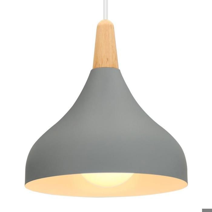 UNI Lustre Suspension Contemporain E27 Luminaire Corde Ajustable 20x20cm Gris