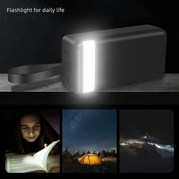 Caricabatterie portatile, batteria esterna da 50000 mAh, power bank nero con display LCD e 3 uscite USB per telefoni cellulari.