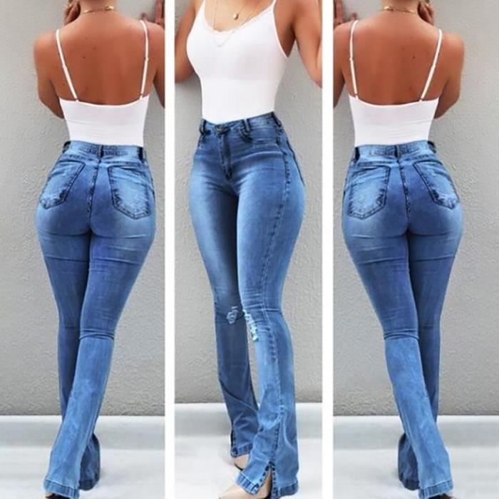 Pantalones vaqueros de talle alto elásticos con corte bota para mujer de FUNMOON