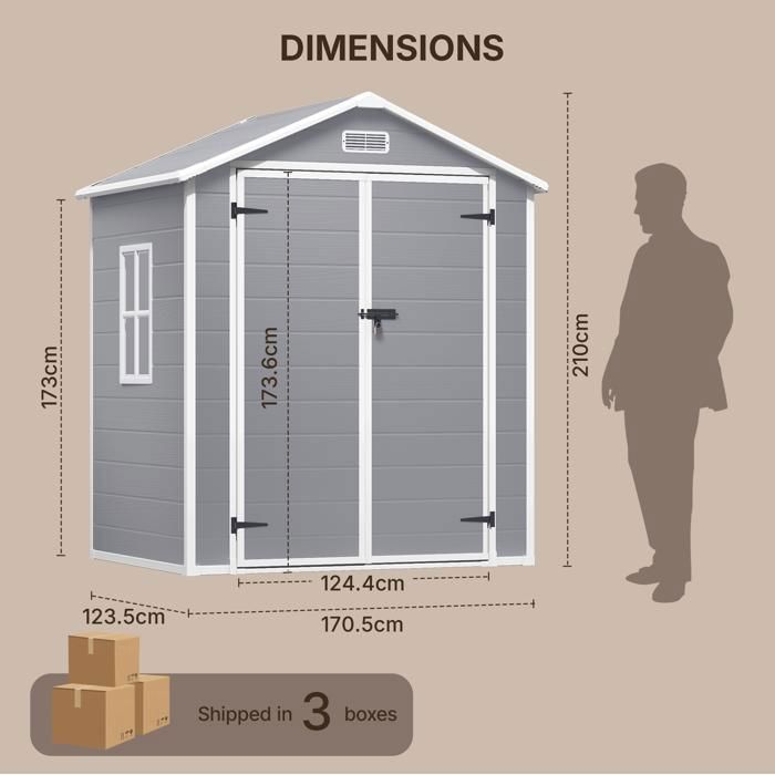 Casetta da giardino - Bealife - 2 m² - Resina - 2 porte - Pavimento - Finestra - Tetto a doppia falda - Casetta grigia