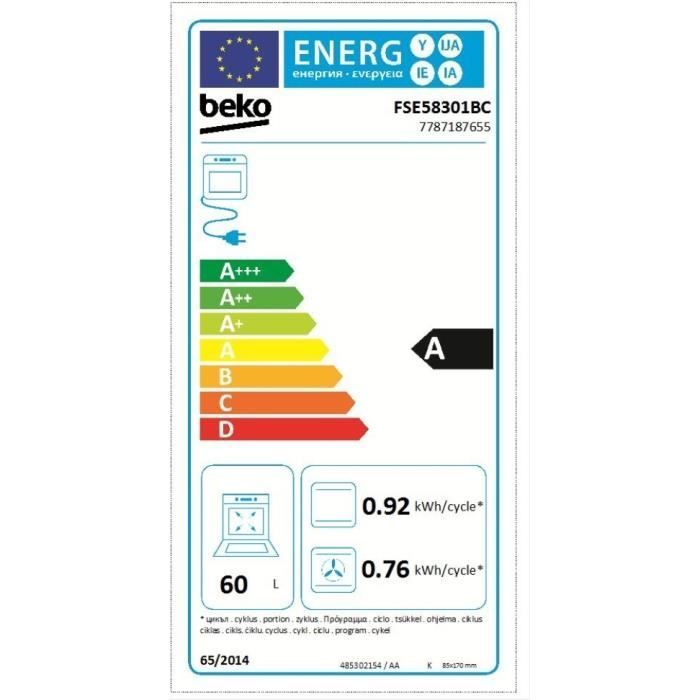 Cuisinière - BEKO - FSE58301BC -  50cm - 3 Inductions -  Multifonction - 6 Fonctions  dont Chaleur brassée -  60 L - Catalyse