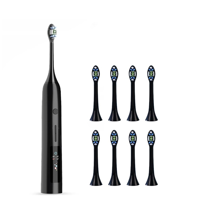 Brosse à dents électrique étanche avec minuteur programmable et écran, comprenant 7 brosses lavables pour un nettoyage efficace et un blanchiment des dents (adulte).