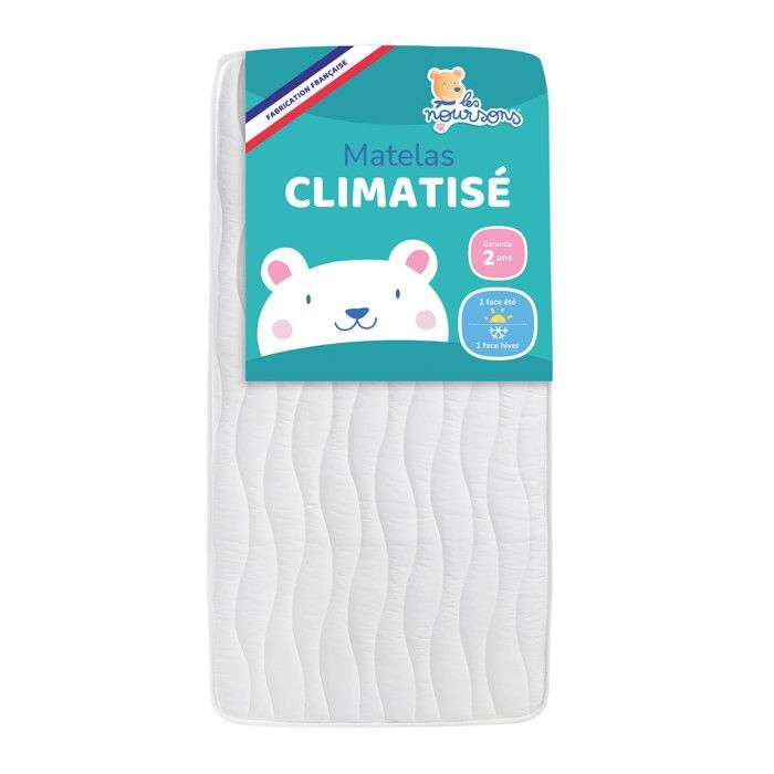 Les Noursons - Matelas Bébé / Enfant Climatisé 70x140 cm - Réversible - 1 face Été / 1 face Hiver - OekoTex® - Fabrication Française