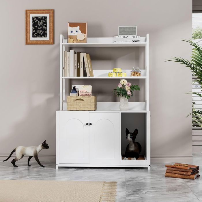 Moderne krabpaal met kattenbak, speeltoren, krabpaal en toilethuisje, 40x31x132 cm