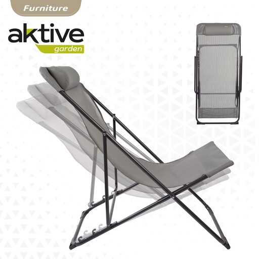 Aktive Folding Grey Sun Lounger Chair with Handle