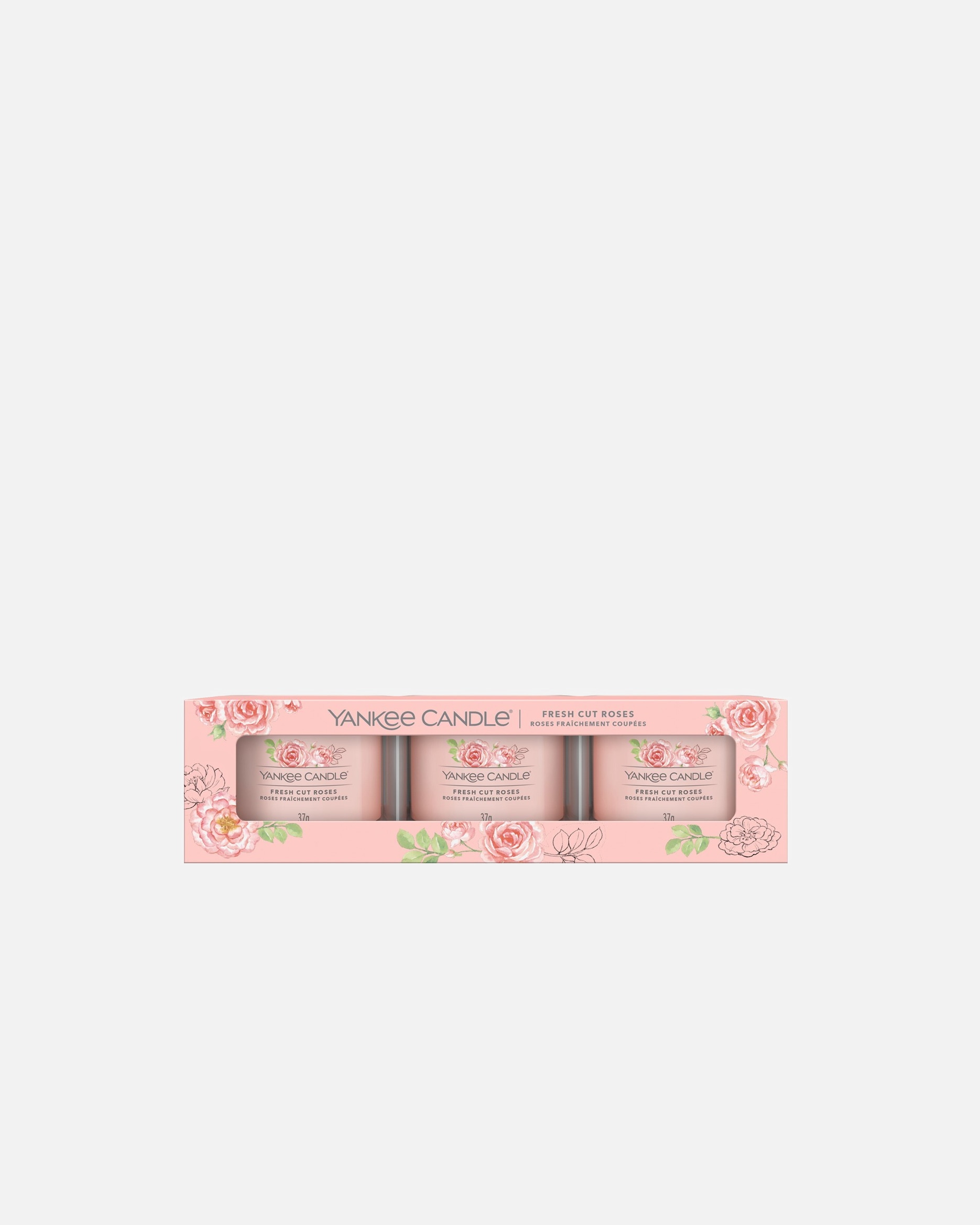 YANKEE CANDLE Coffret 3 Votives en Verre Roses Fraîchement Coupées