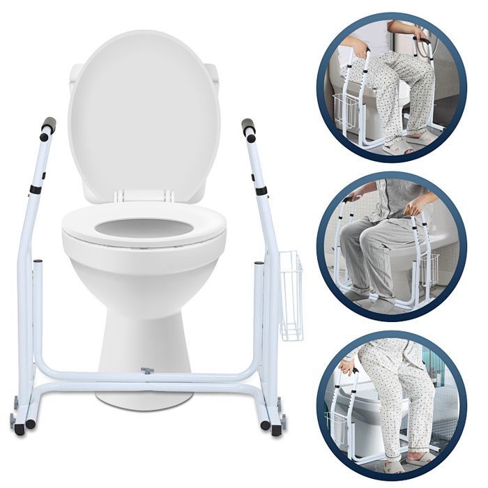 Aide au lever pour WC Blanc Antidérapant Aide à la verticalisation Support de toilettes Avec panier de rangement