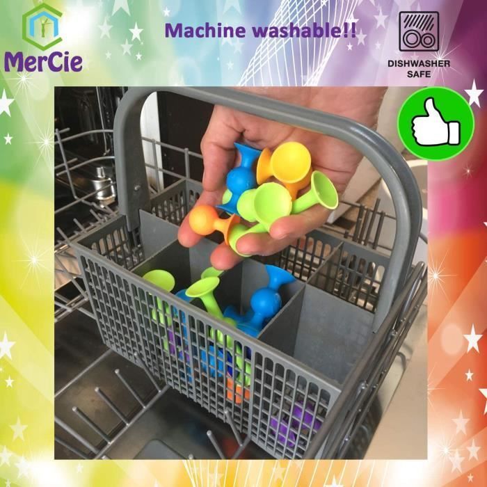 Jeu de Construction éducatif et créatif - MERCIE - 59 pcs - Silicone souple - Idéal pour bain