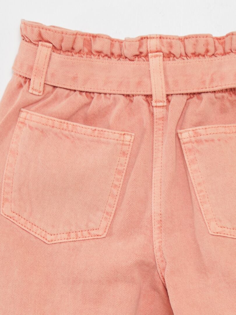 Jeans met elastische tailleband en mom fit model - ROZE