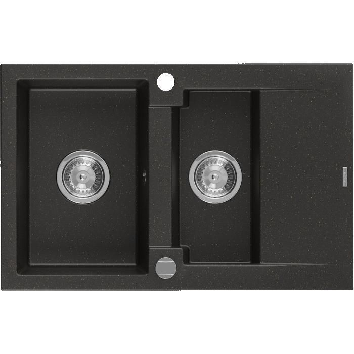 Mexen Gaspar évier en granit à 1,5 cuve avec un égouttoir court 737 x 475 mm, Noir/Or métallique - 6507731505-75