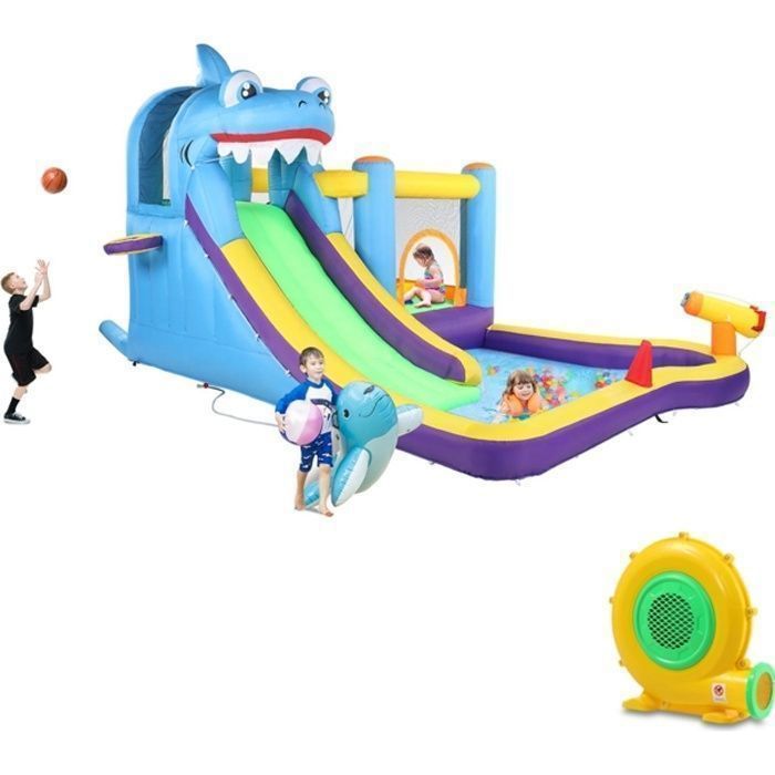 Zona de juegos hinchable LALAHO - Castillo con soplador, piscina y tobogán, para niños de 3 a 10 años, capacidad de carga de 135 kg, 380 x 260 x 240 cm