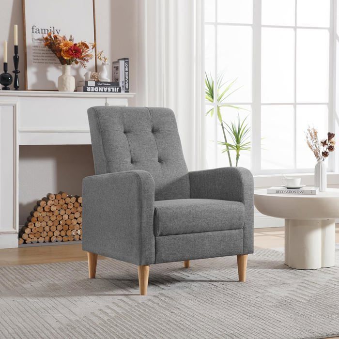 WOLTU Skandinavischer Lounge-Sessel, Relaxsessel, Leinenbezug, Beine aus Massivholz, Dunkelgrau W0ATT0343