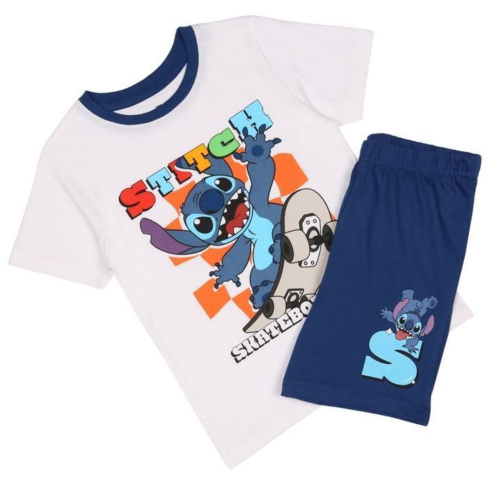 Conjunto de pijama de dos piezas de algodón para niño de DISNEY Stitch, ideal para el verano, con mangas cortas, 100% algodón, 110 cm.