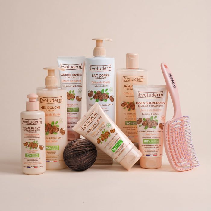 EVOLUDERM - Body & Hair Routine 7 products Shea Butter Delight + Free Hairbrush - Ideal gift