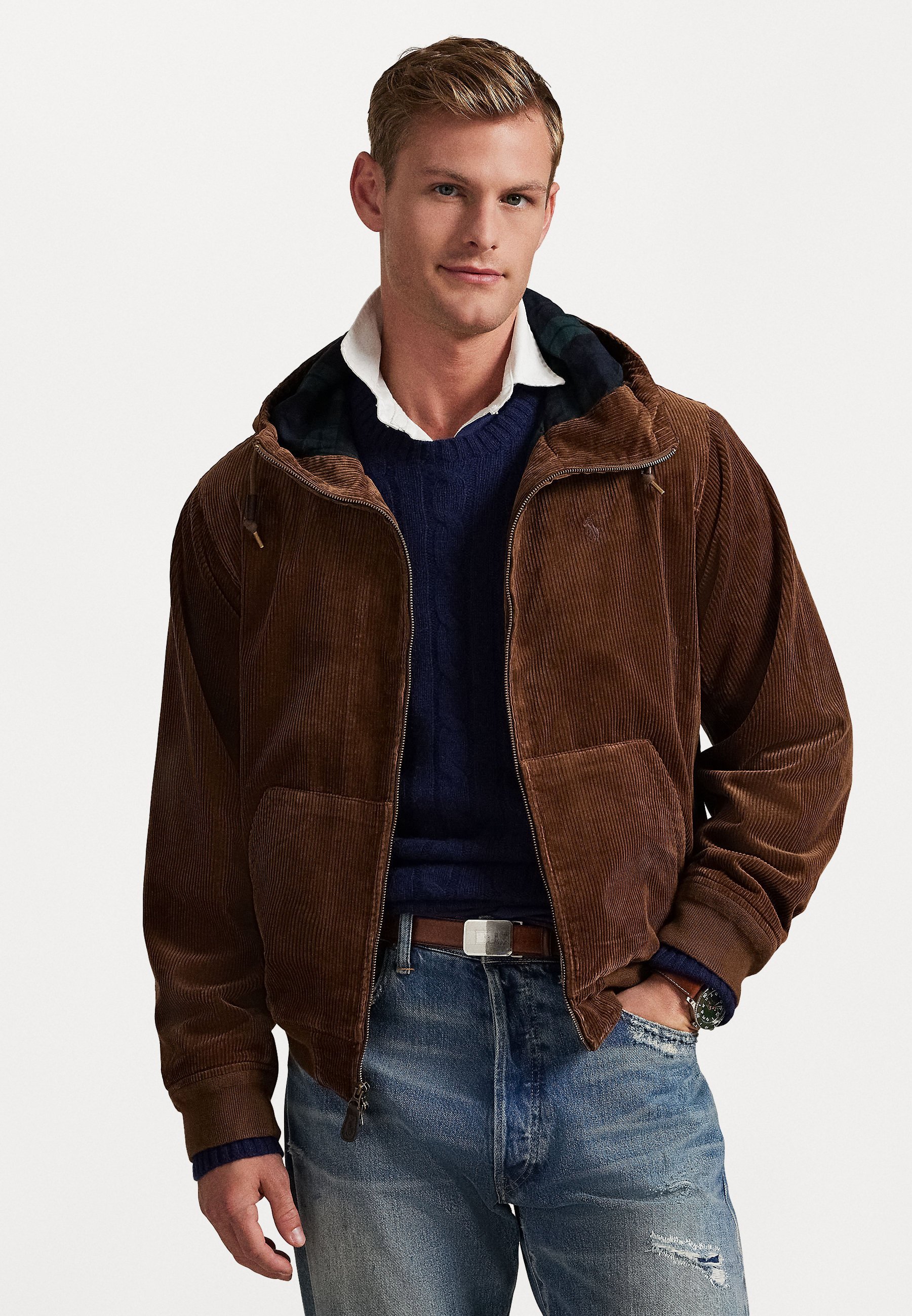 Polo Ralph Lauren VESTE À CAPUCHE EN VELOURS VELOURS - Sweat-shirt zippé - roux clair x