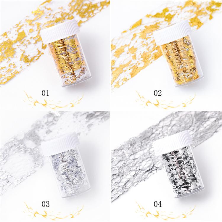 Sally Goudfolie Mesh 3D Nails Folies Overdracht Sticker Decals Onregelmatige Acryl Nail Art Decoratie