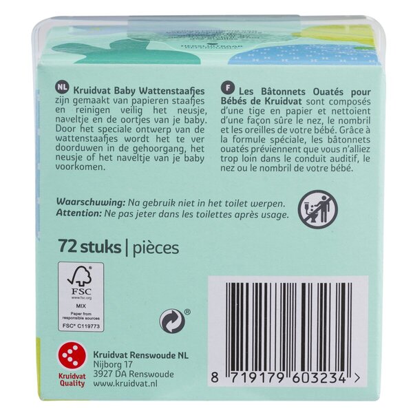 Cotons-tiges pour bébé Kruidvat<br>72 pièces