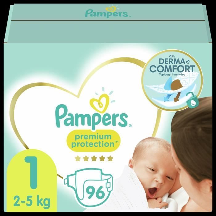 Pañales Pampers Premium Protection para recién nacidos, talla 1 (2-5 kg), 96 pañales - Paquete Jumbo