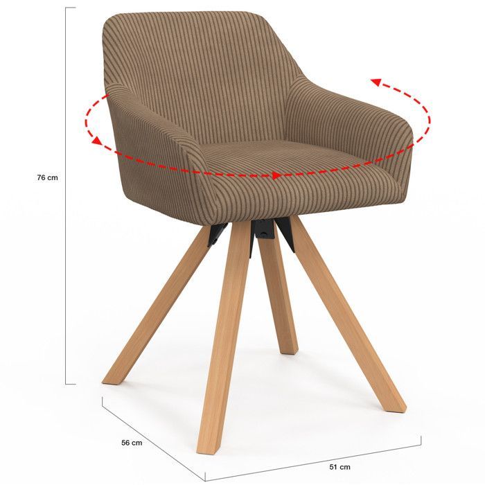 IDMARKET Lot de 2 chaises pivotantes de salle à manger, fauteuils de table JANY en velours côtelé taupe