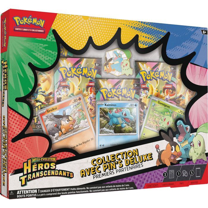 Pokémon: Caja de colección con pin de lujo - Primeros compañeros de la megaevolución - Héroes trascendentales