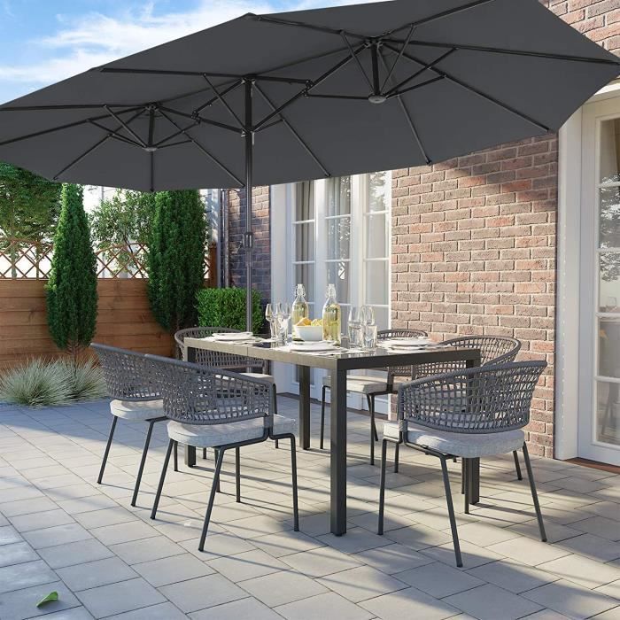 SONGMICS Dubbele Parasol 460 x 270 cm - Grijs - Tuin - Metaal - Polyester - Handmatig