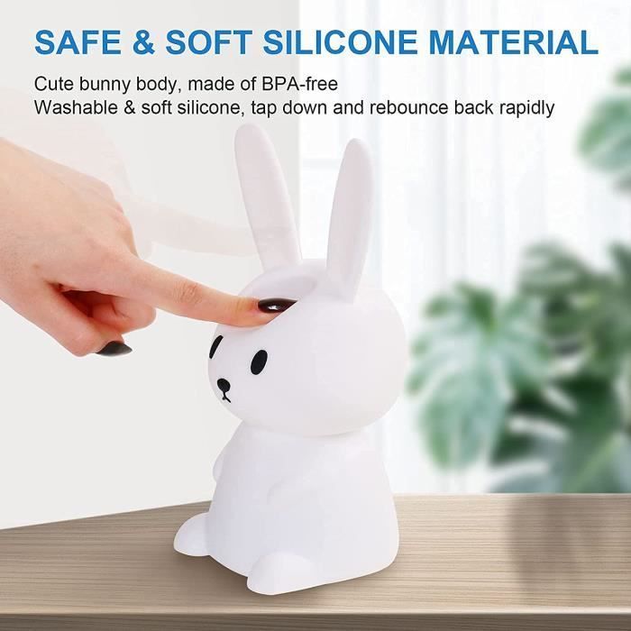 Lámpara de noche táctil con forma de conejo y 7 colores - HAUTSTORE - Recargable por USB - Decoración navideña para la habitación de los niños