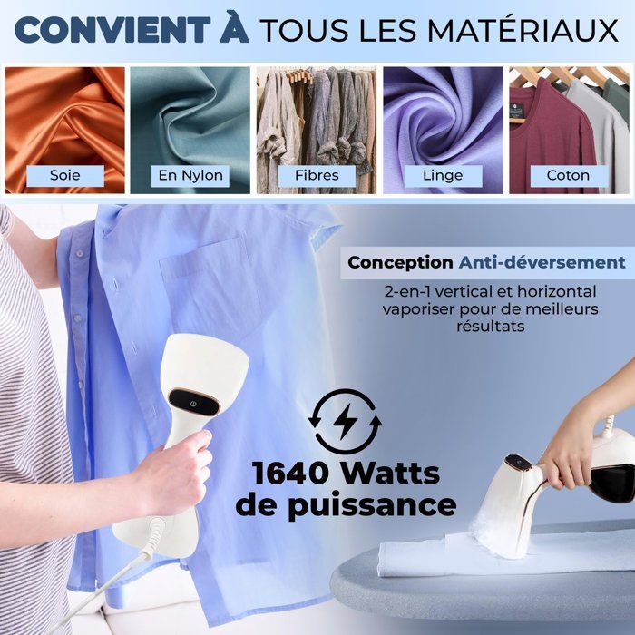 Défroisseur à Main 1640W,Défroisseur Vapeur Vertical 2-en-1 avec Écran LCD,Réservoir 320 ml, Anti-Fuite, Pour Maison, Bureau, Voyage