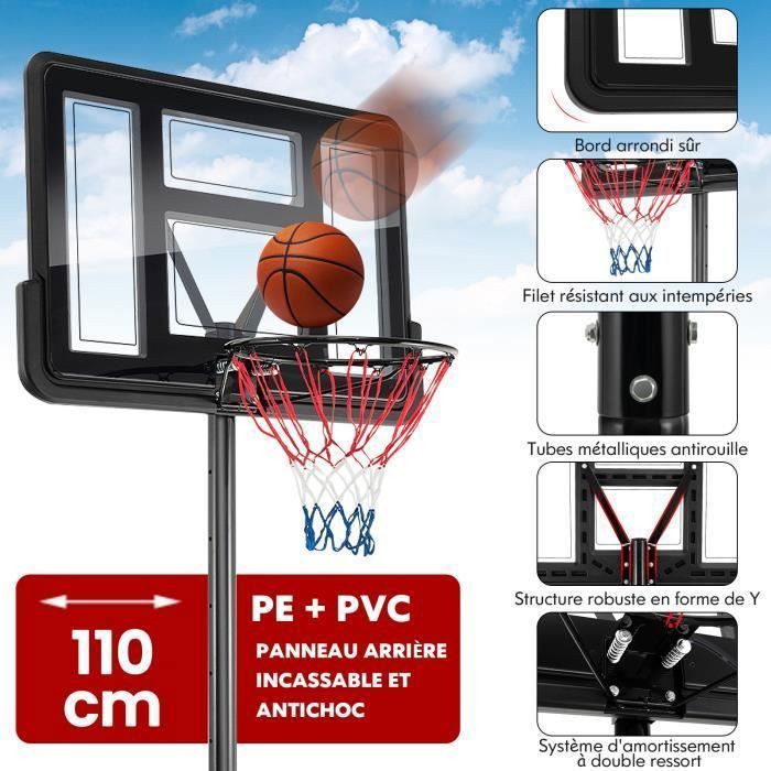 Aro de baloncesto independiente COSTWAY, altura ajustable de 130 a 305 cm, 12 niveles, con ruedas, móvil, 2 redes, base con peso.