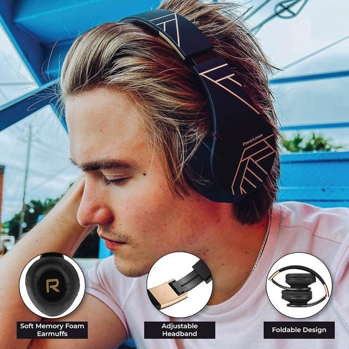 Auriculares Bluetooth supraaurales, estéreo HD, modo Micro SD/TF, radio FM, plegables, con estuche de transporte, se conectan a 2 dispositivos (iPhone/PC).